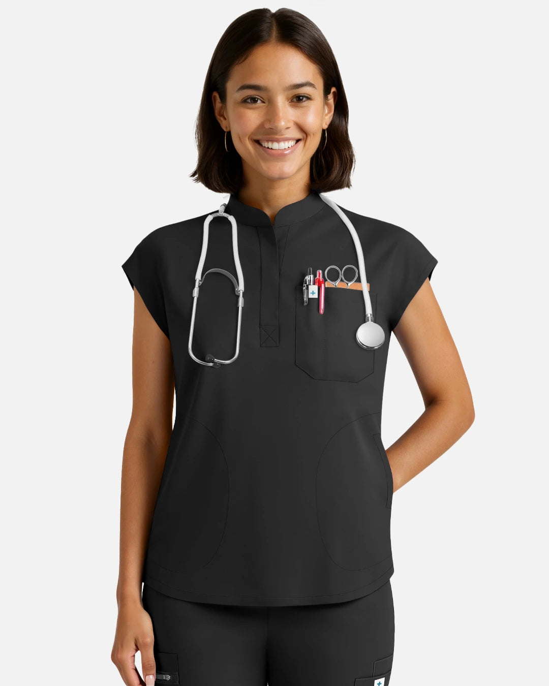 Black – Eadflie Women's Sleeveless Henley Uniform Top – product image 08