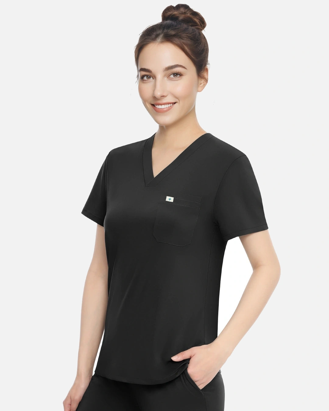 Black – Eadflie Women's Classic V-Neck Uniform Top – product image 15