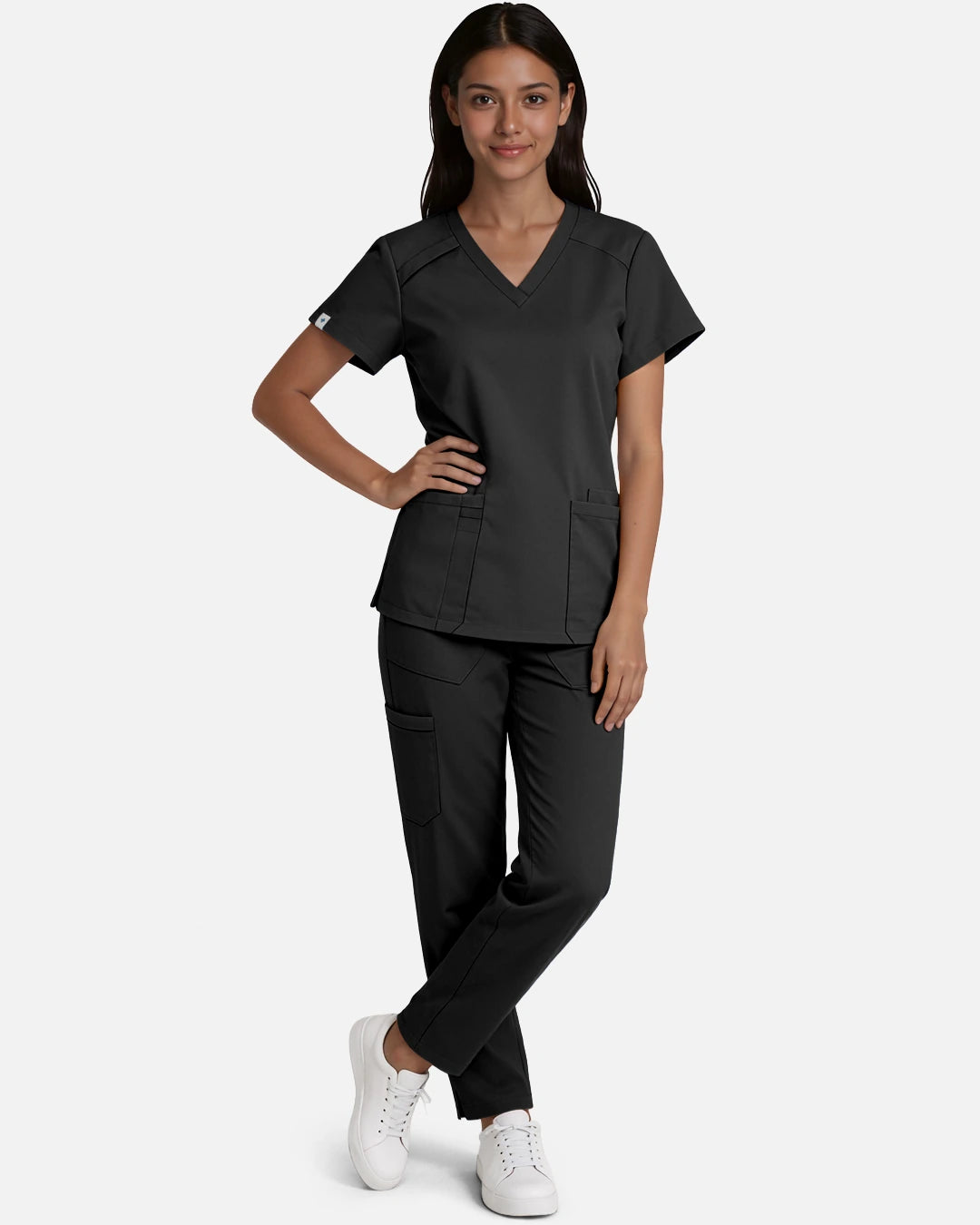 Black – Eadflie Women's Woven Straight-Leg Uniform Pants – Structured Tailored Bottoms – product image 02
