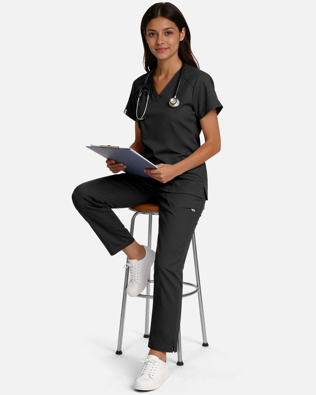 Black – Eadflie Women's Woven Straight-Leg Uniform Pants – Structured Tailored Bottoms – product image 03