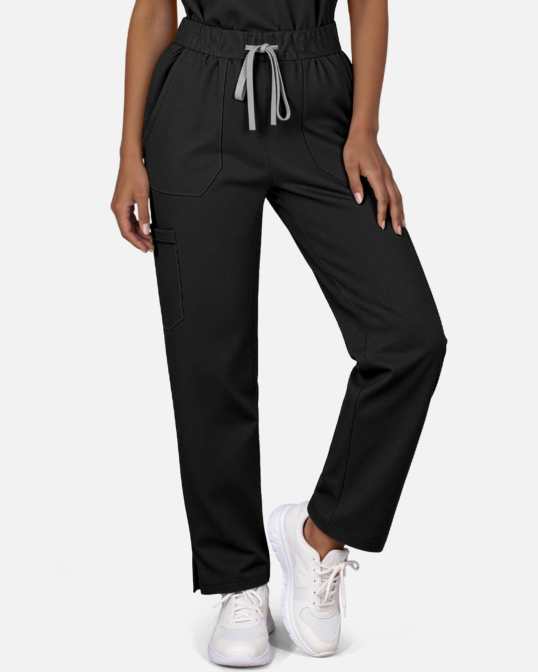 Black – Eadflie Women's Woven Straight-Leg Uniform Pants – Structured Tailored Bottoms – product image 07