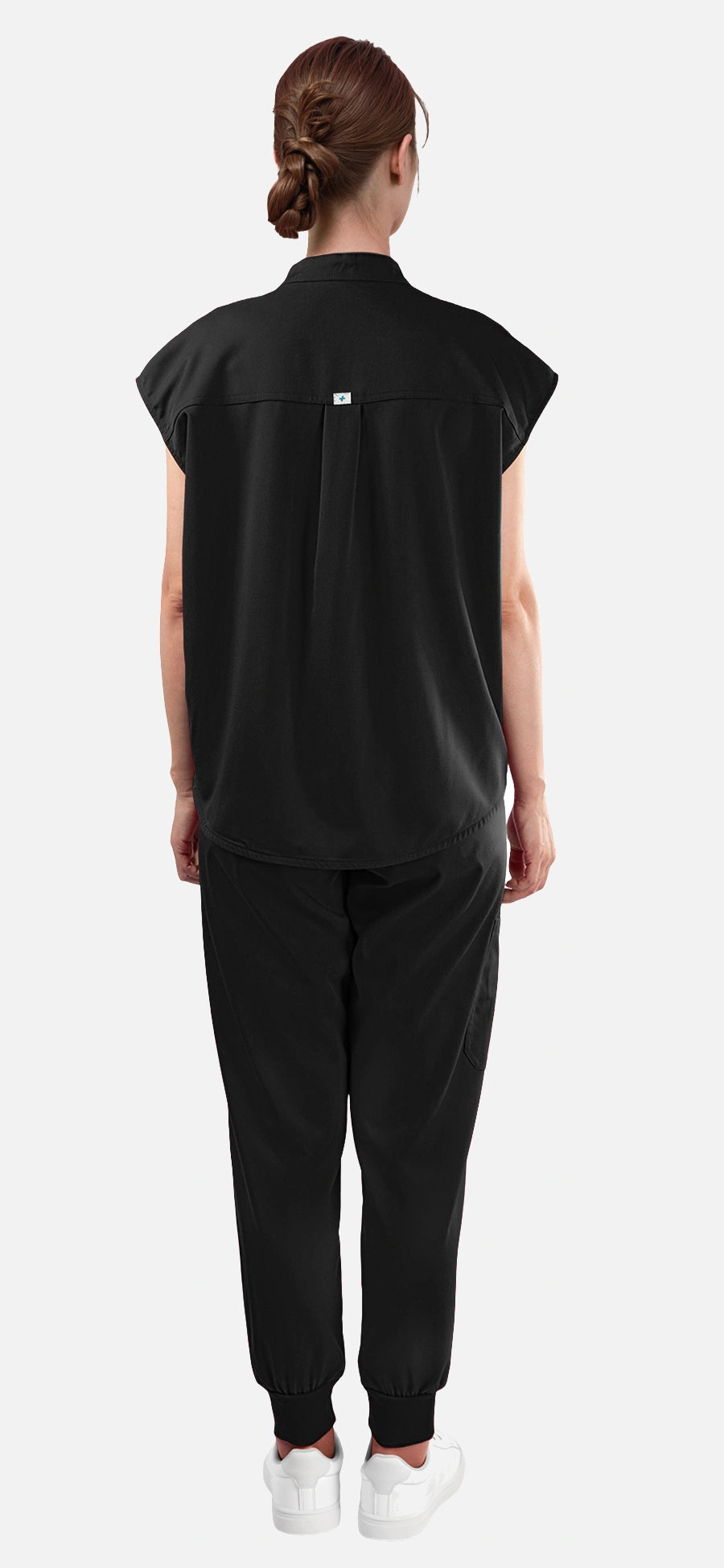 Black – Eadflie Women's Sleeveless Mandarin Collar Jogger Uniform Set – product image 21