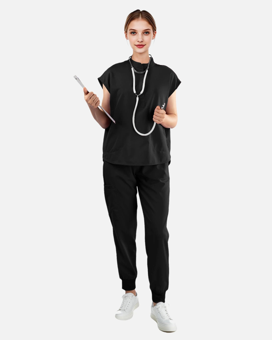 Black – Eadflie Women's Sleeveless Mandarin Collar Uniform Top – product image 99