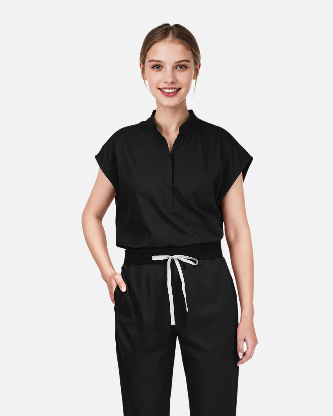 Black – Eadflie Women's Sleeveless Mandarin Collar Uniform Top – product image 101