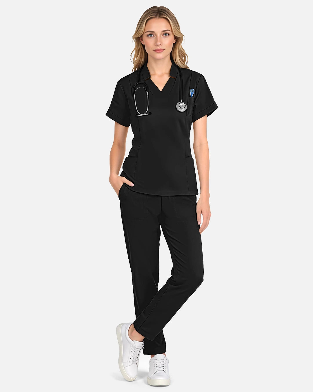 Black – Eadflie Women's Split V-Neck Uniform Top – product image 39