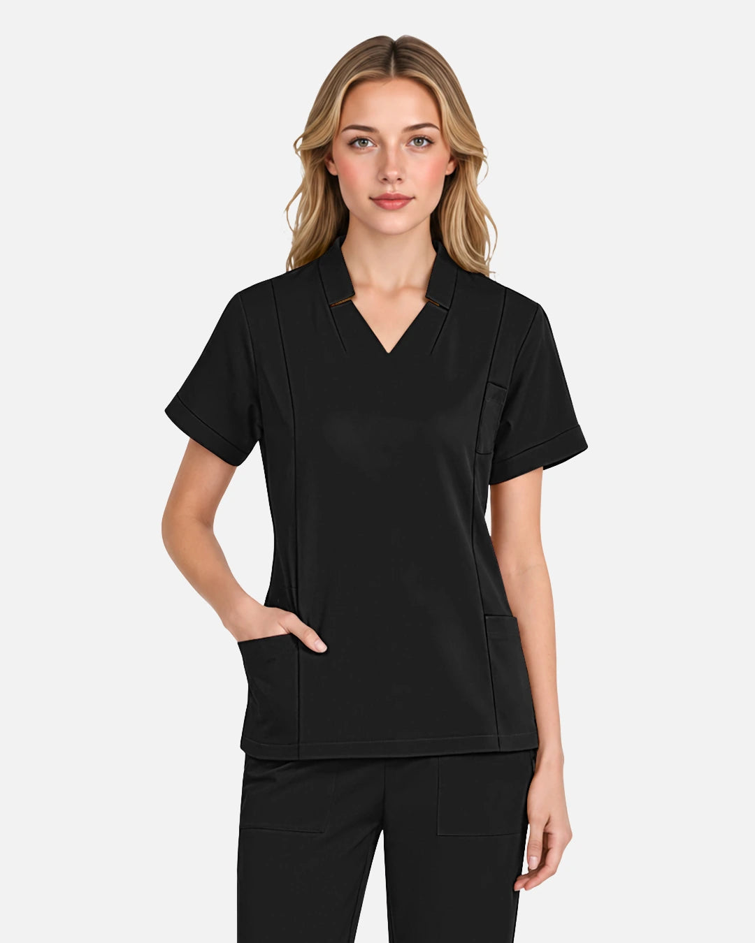 Black – Eadflie Women's Split V-Neck Uniform Top – product image 38