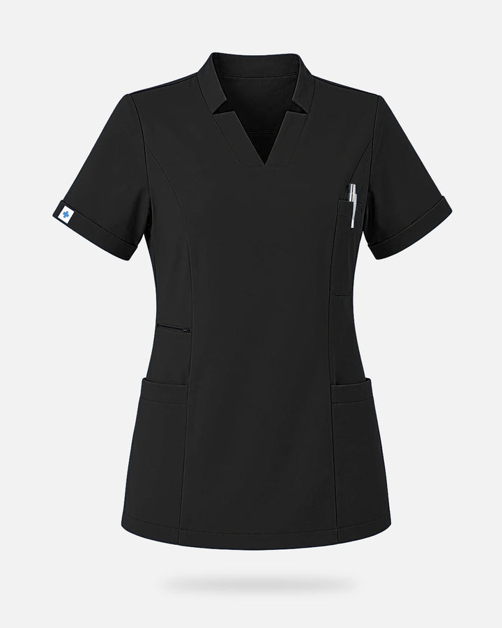 Eadflie Women's Split V-Neck Uniform Top - Black