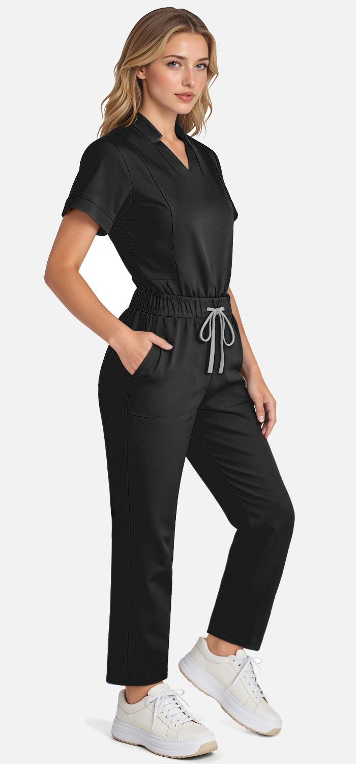Black – Eadflie Women's Split V-Neck Uniform Set – Tapered-Leg 9-Pocket Slim Fit – product image 20