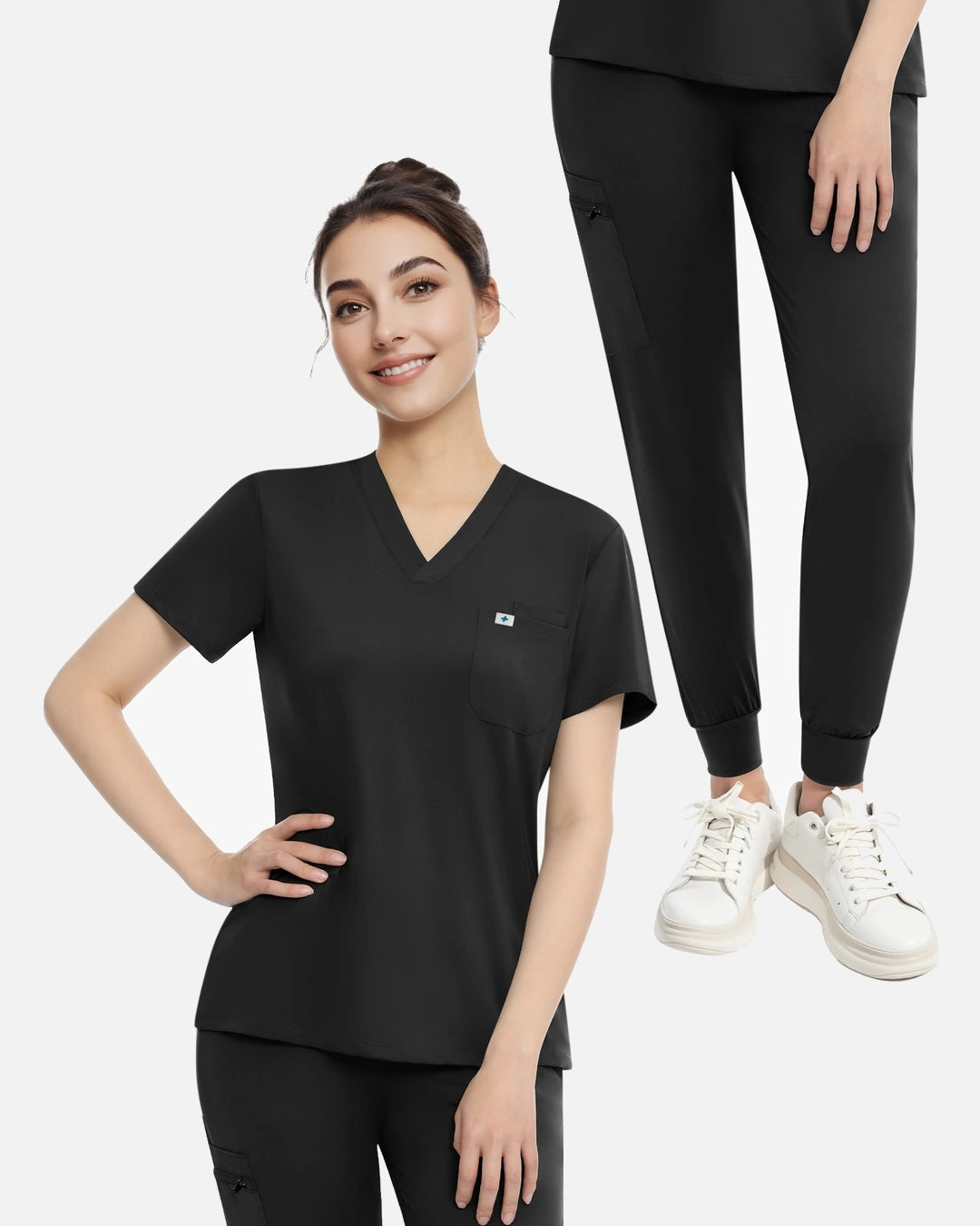 Black – Eadflie Women's Knit V-Neck Jogger Uniform Set – product image 16