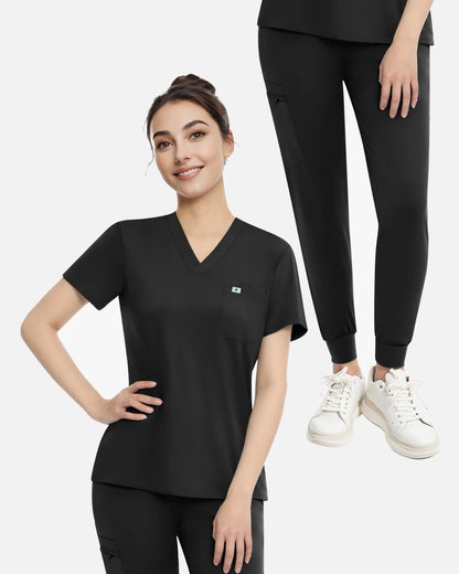 Black – Eadflie Women's Knit V-Neck Jogger Uniform Set – product image 16