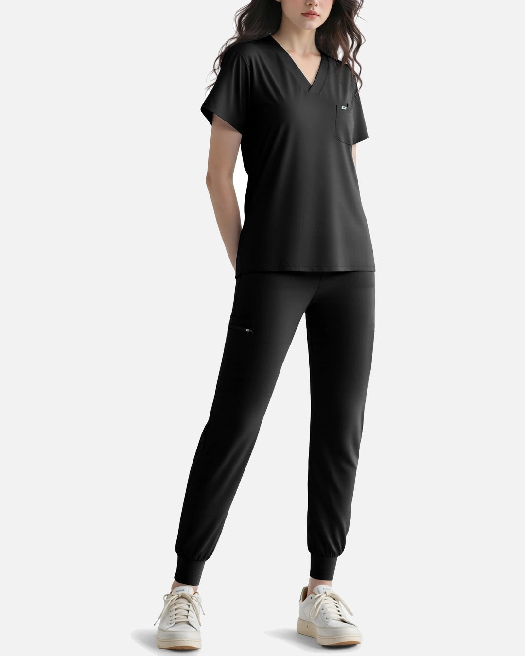 Black – Eadflie Women's Knit V-Neck Jogger Uniform Set – product image 17