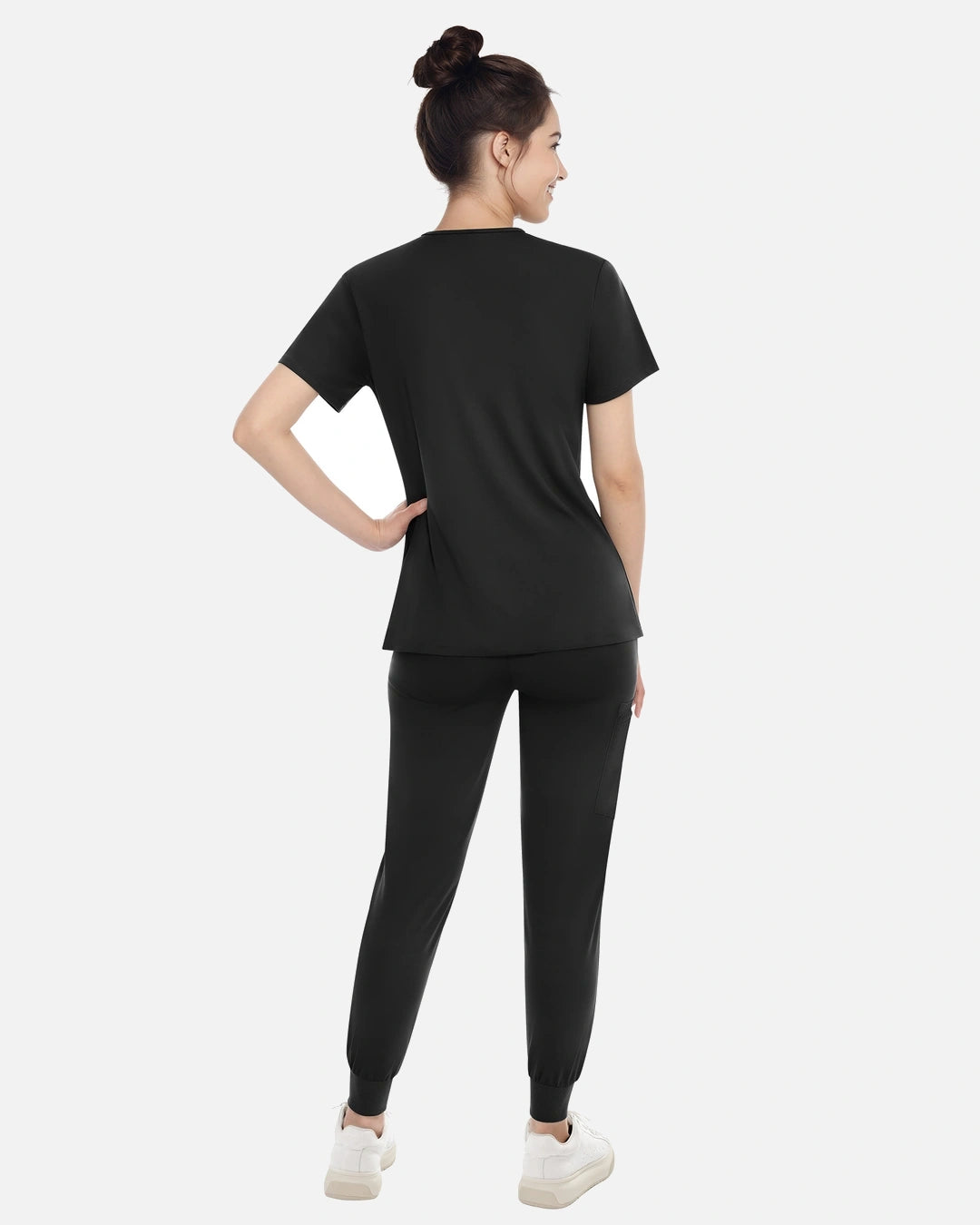 Black – Eadflie Women's Knit V-Neck Jogger Uniform Set – product image 18