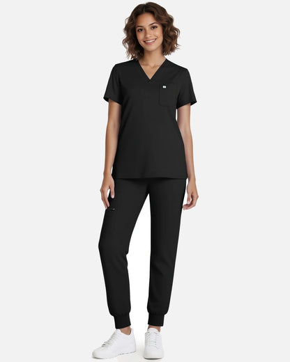 Black – Eadflie Women's Classic V-Neck Jogger Uniform Set – product image 20