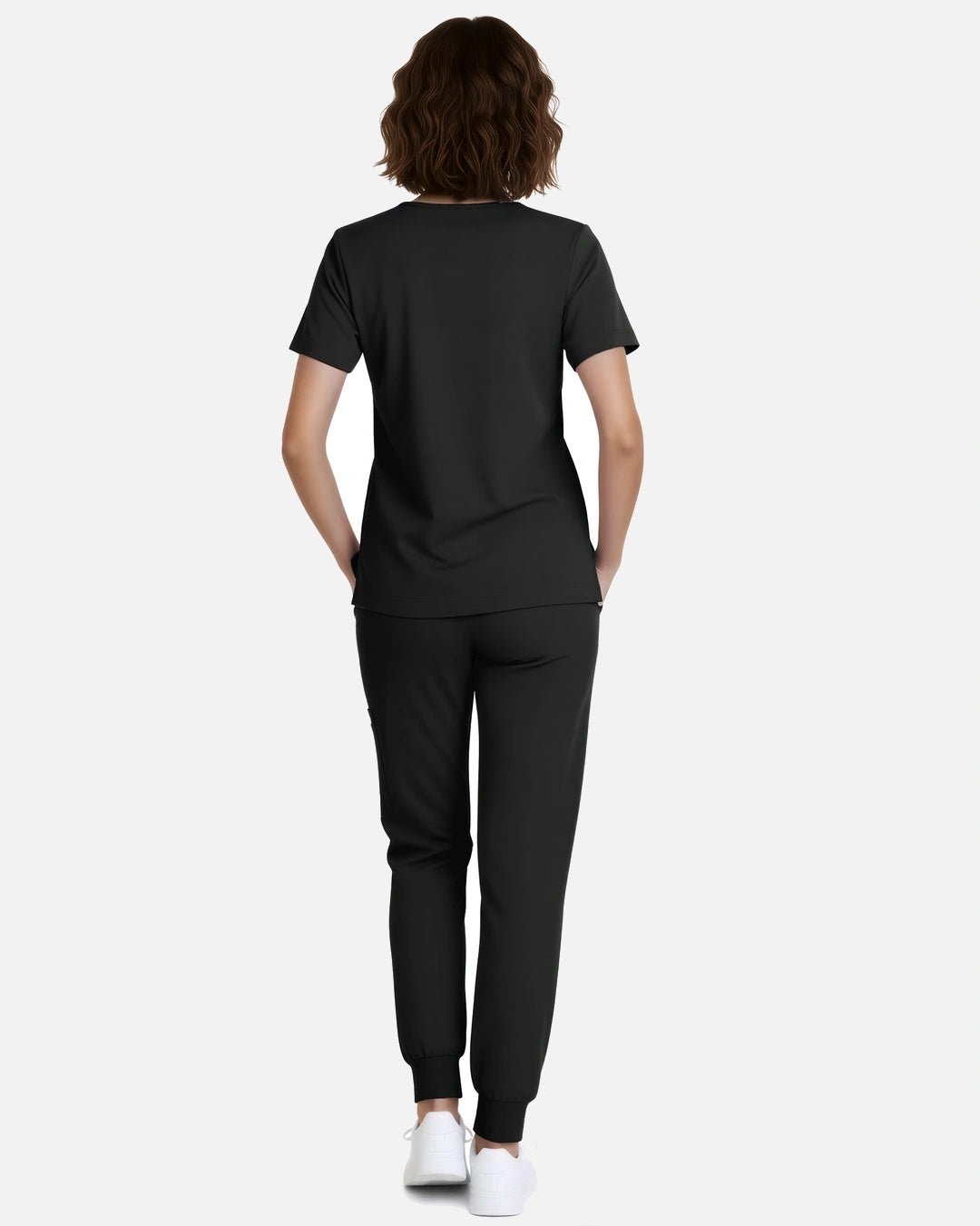 Black – Eadflie Women's Classic V-Neck Jogger Uniform Set – product image 21