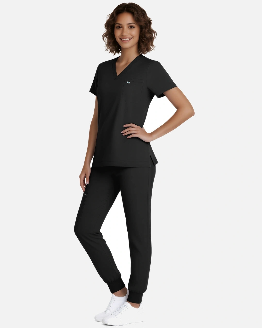 Black – Eadflie Women's Classic V-Neck Jogger Uniform Set – product image 22