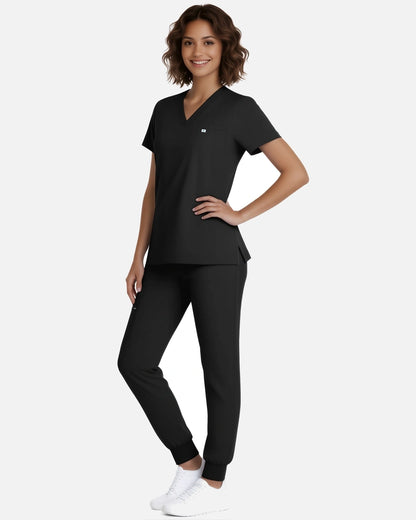 Black – Eadflie Women's Classic V-Neck Jogger Uniform Set – product image 22