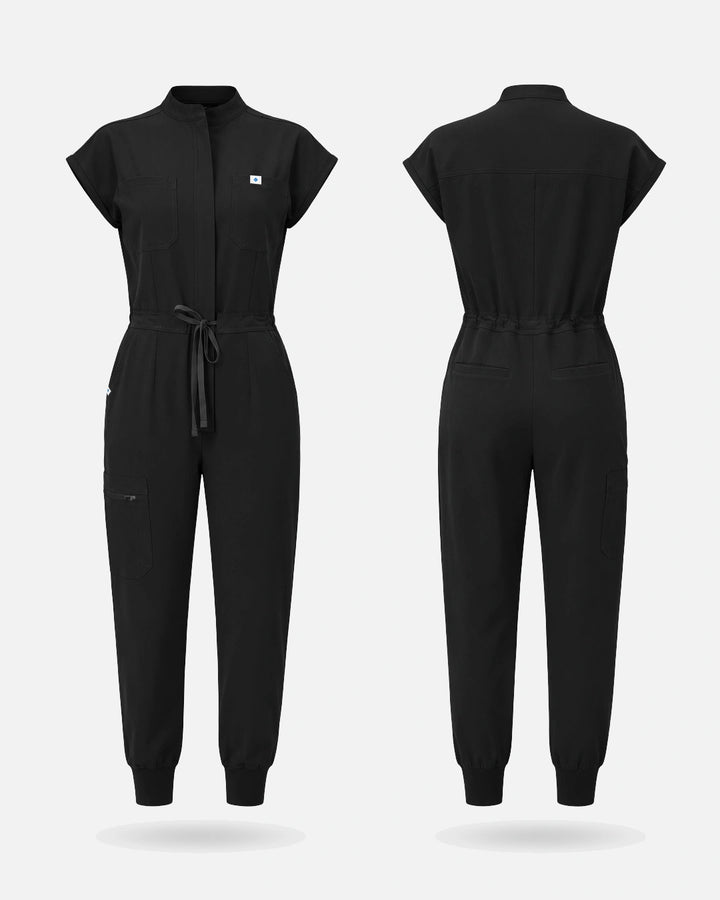 Eadflie Women's Zip-Front Uniform Jumpsuit – Sleeveless Stretch One-Piece - Black