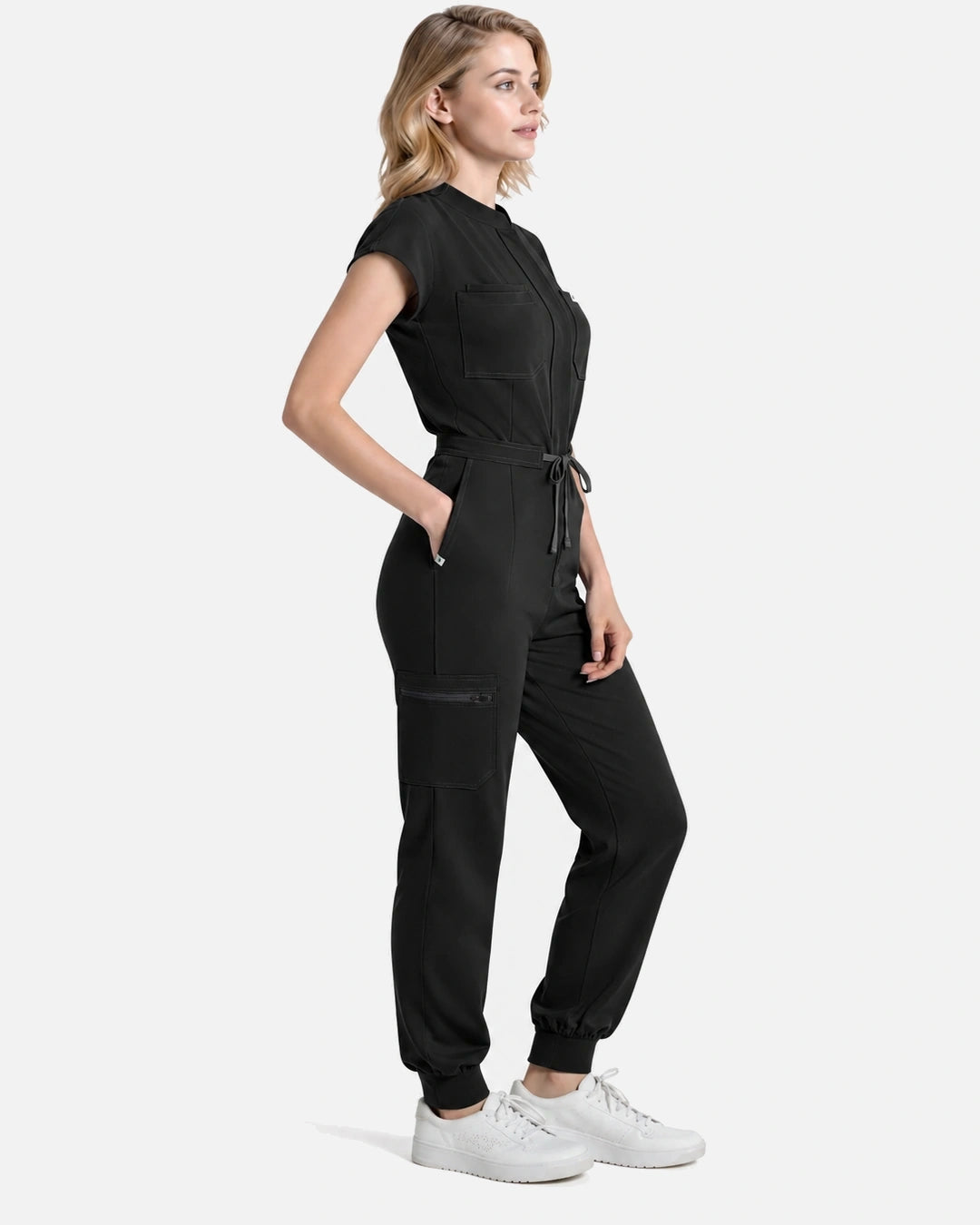 Black – Eadflie Women's Zip-Front Uniform Jumpsuit – Sleeveless Stretch One-Piece – product image 43