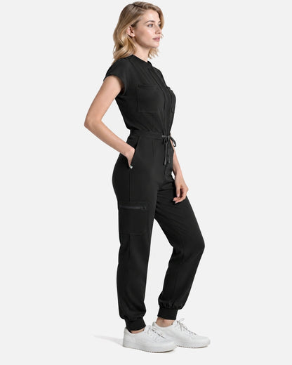 Black – Eadflie Women's Zip-Front Uniform Jumpsuit – Sleeveless Stretch One-Piece – product image 43