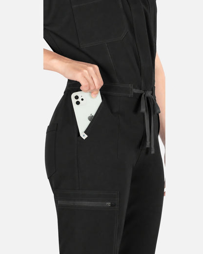 Black – Eadflie Women's Zip-Front Uniform Jumpsuit – Sleeveless Stretch One-Piece – product image 46
