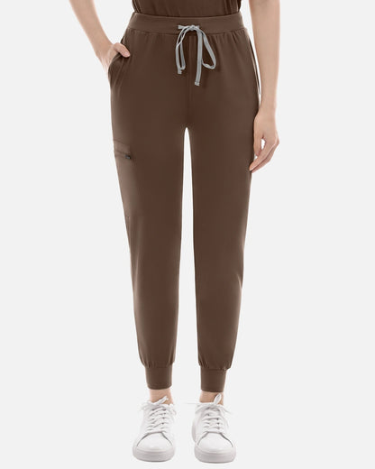 Brown – Eadflie Women's Knit V-Neck Jogger Uniform Set – product image 40