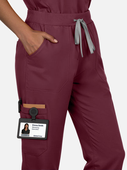 Burgundy Red – Eadflie Women's Woven V-Neck Uniform Set – Straight-Leg Structured – product image 05