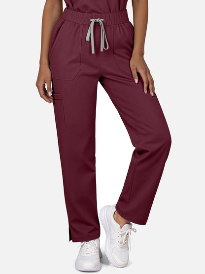 Burgundy Red – Eadflie Women's Woven V-Neck Uniform Set – Straight-Leg Structured – product image 06