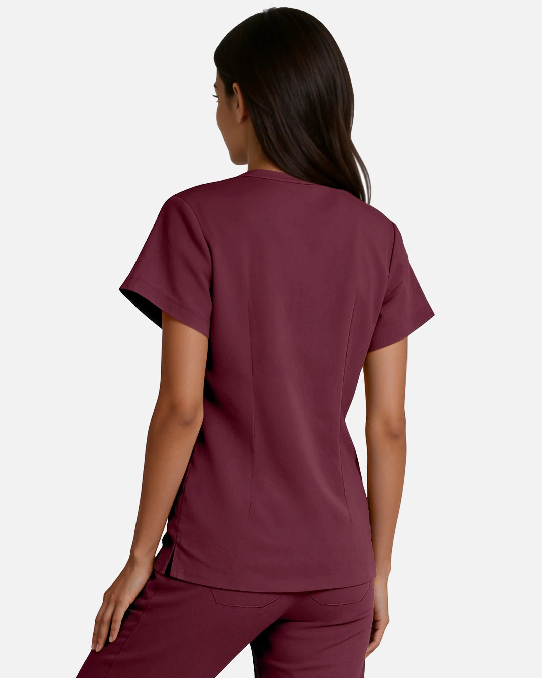 Burgundy Red – Eadflie Women's Woven V-Neck Uniform Top – Structured with Shoulder Piping – product image 10