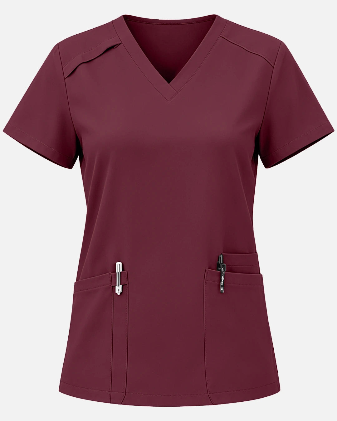 Burgundy Red – Eadflie Women's Woven V-Neck Uniform Top – Structured with Shoulder Piping – product image 06