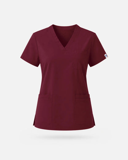 Burgundy Red – Eadflie Women's V-Neck Uniform Top – Short Sleeve 3-Pocket Soft Stretch – product image 46