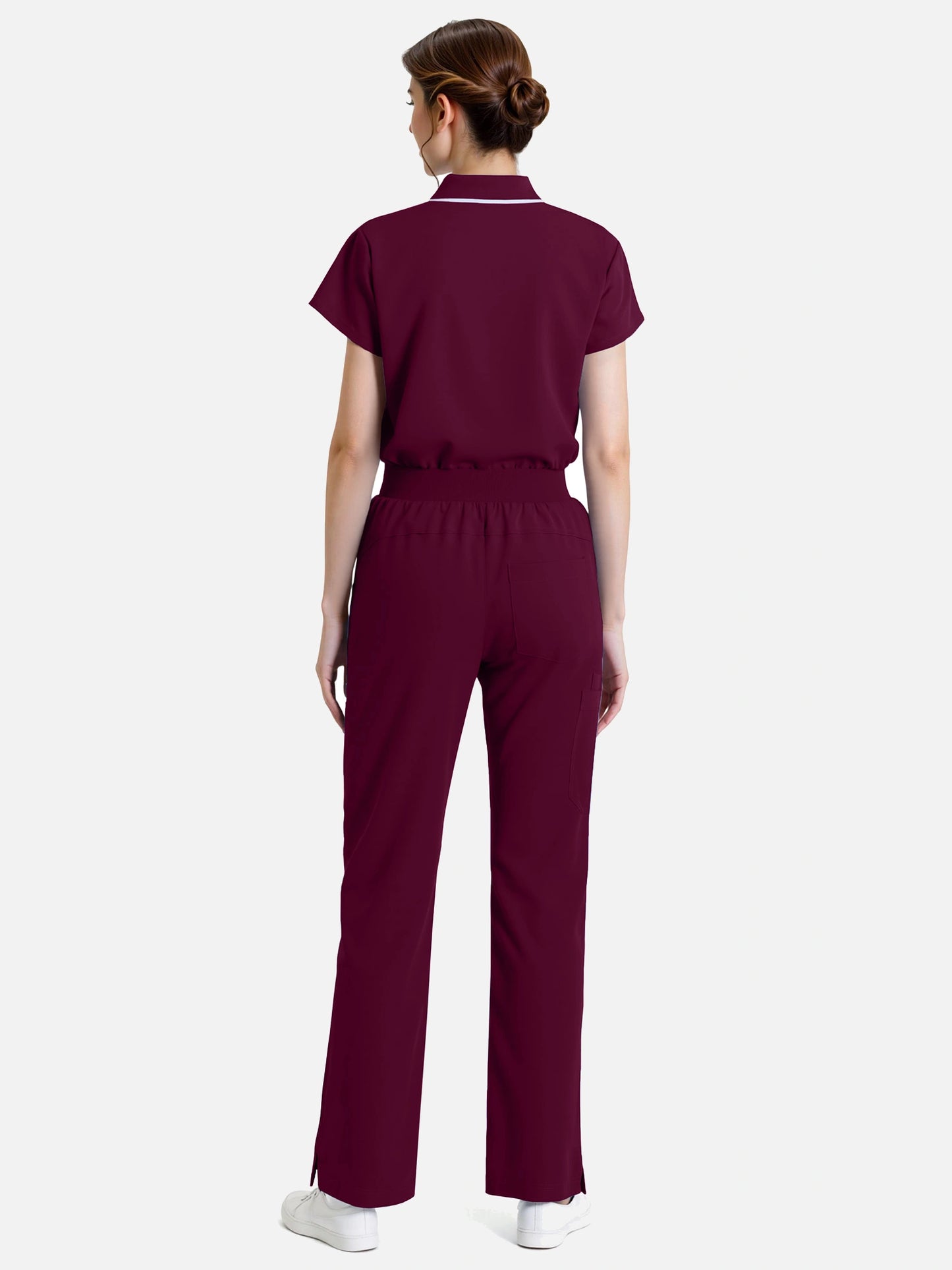 Burgundy Red – Eadflie Women's Zip Polo Straight-Leg Uniform Set – product image 03