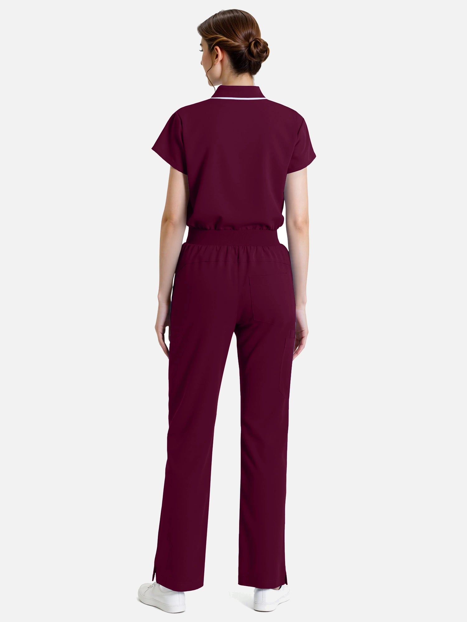 Burgundy Red – Eadflie Women's Zip Polo Straight-Leg Uniform Set – product image 03