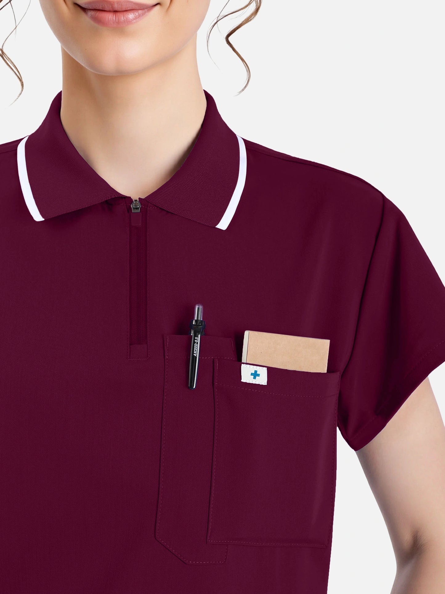 Burgundy Red – Eadflie Women's Zip Polo Straight-Leg Uniform Set – product image 04