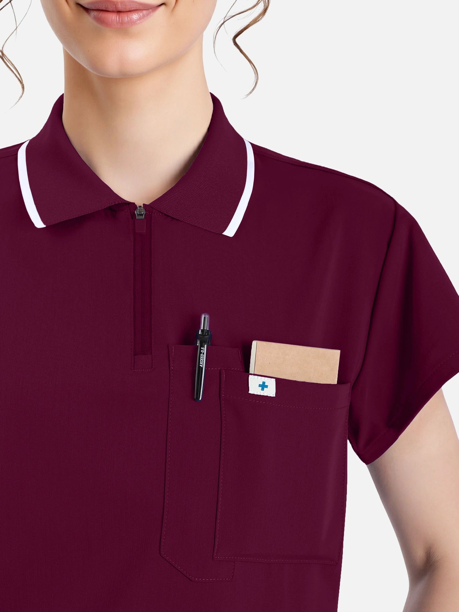 Burgundy Red – Eadflie Women's Zip Polo Straight-Leg Uniform Set – product image 04