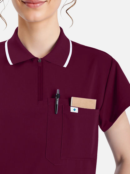 Burgundy Red – Eadflie Women's Zip Polo Straight-Leg Uniform Set – product image 04