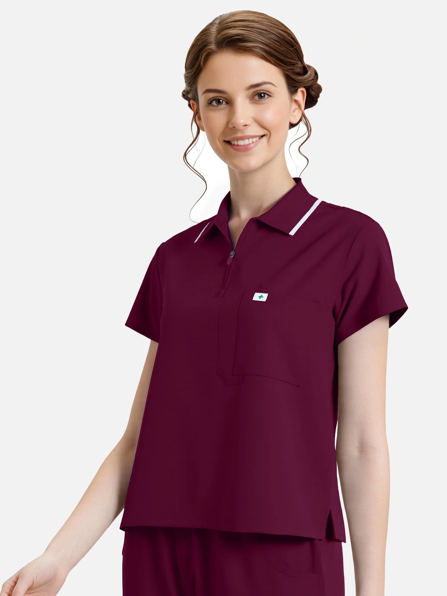 Burgundy Red – Eadflie Women's Zip Polo Straight-Leg Uniform Set – product image 05