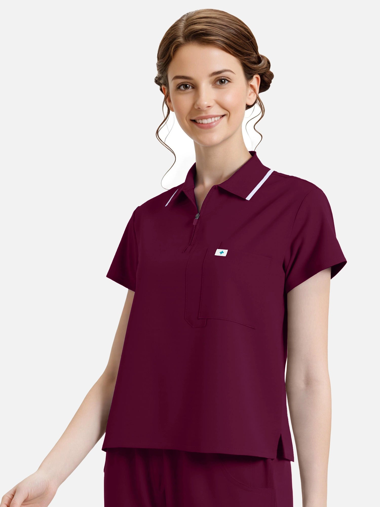 Burgundy Red – Eadflie Women's Zip Polo Straight-Leg Uniform Set – product image 05