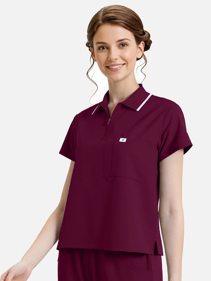 Burgundy Red – Eadflie Women's Zip Polo Straight-Leg Uniform Set – product image 05