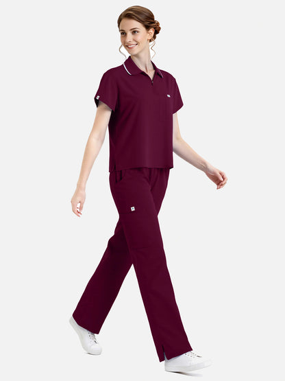 Burgundy Red – Eadflie Women's Zip Polo Straight-Leg Uniform Set – product image 09