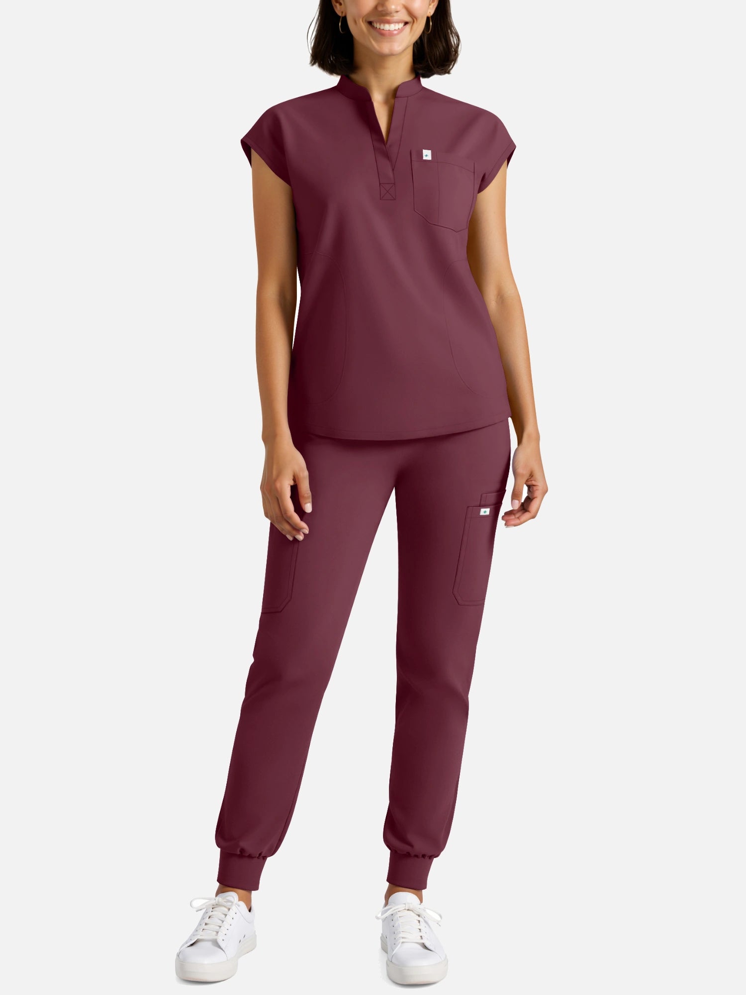 Burgundy Red – Eadflie Women's Henley Sleeveless Jogger Uniform Set – product image 03