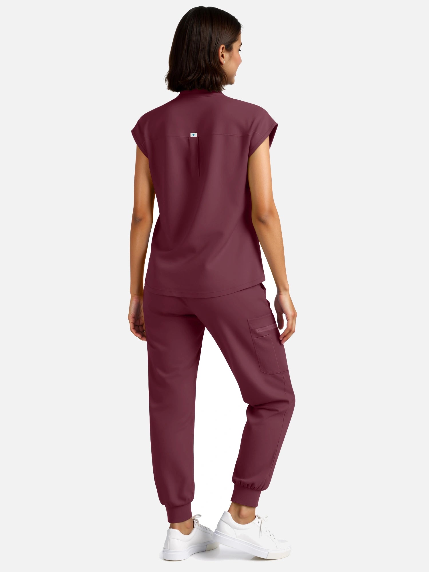 Burgundy Red – Eadflie Women's Henley Sleeveless Jogger Uniform Set – product image 04
