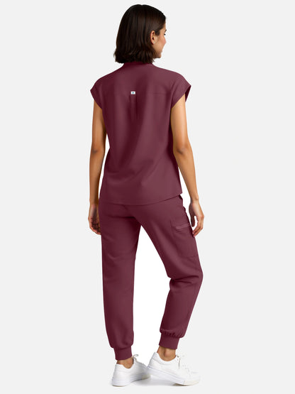 Burgundy Red – Eadflie Women's Henley Sleeveless Jogger Uniform Set – product image 04