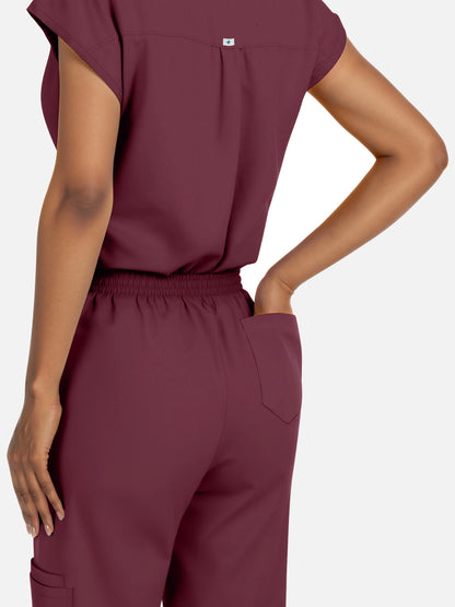 Burgundy Red – Eadflie Women's Henley Sleeveless Jogger Uniform Set – product image 08