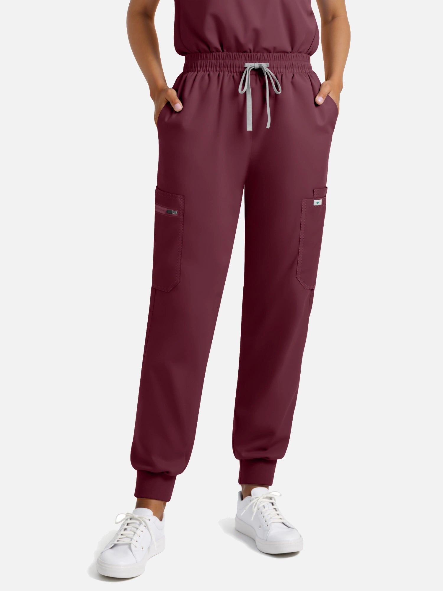 Burgundy Red – Eadflie Women's Henley Sleeveless Jogger Uniform Set – product image 09