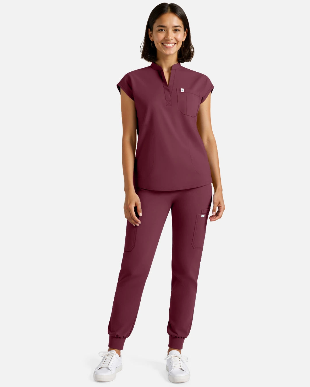 Burgundy Red – Eadflie Women's Sleeveless Henley Uniform Top – product image 61