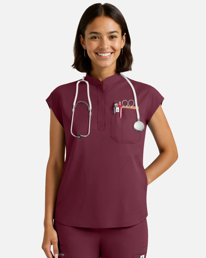 Burgundy Red – Eadflie Women's Sleeveless Henley Uniform Top – product image 62