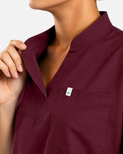 Burgundy Red – Eadflie Women's Sleeveless Henley Uniform Top – product image 65