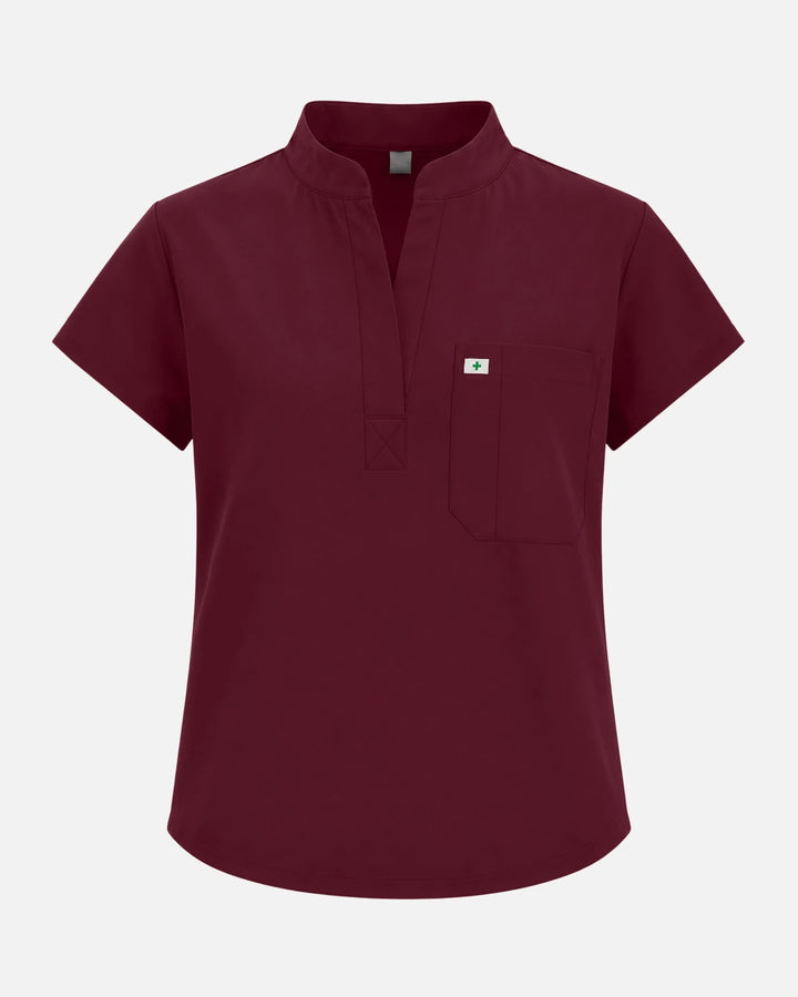 Eadflie Women's Sleeveless Henley Uniform Top - Burgundy Red