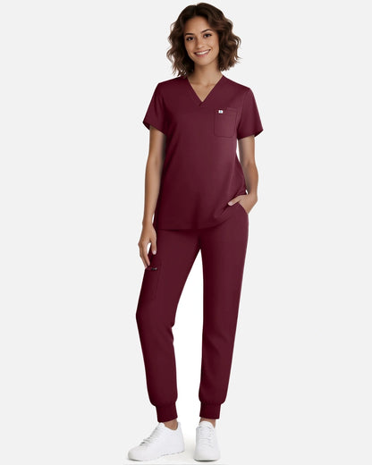 Burgundy Red – Eadflie Women's Classic Jogger Uniform Pants – product image 02