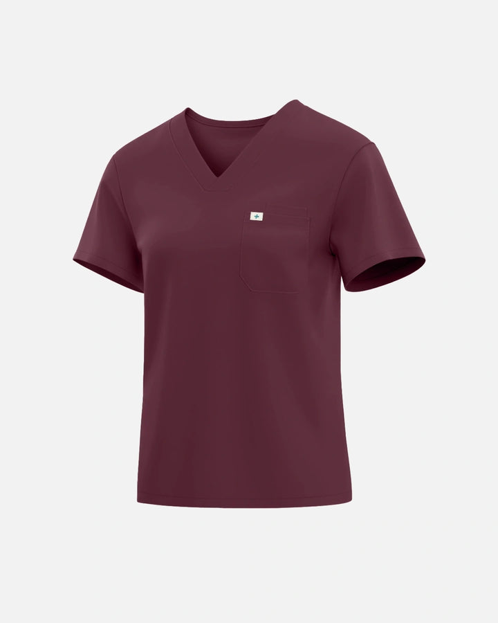 Eadflie Women's Classic V-Neck Uniform Top - Burgundy Red